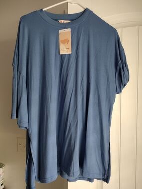 Set - Blue Oversized Tee With Matching Elastic Waist Wide Leg Pants